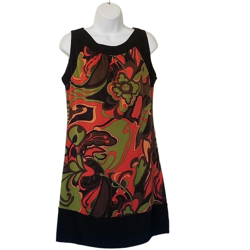 French Atmosphere Vintage Womens Boho Dress Medium Mod Hippie Short Stretch